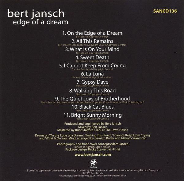 <em>Edge Of A Dream</em> booklet back