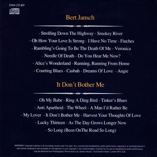 <em>Bert Jansch / It Don't Bother Me</em> booklet back