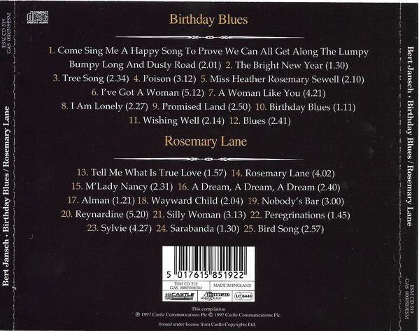 <em>Birthday Blues / Rosemary Lane</em> back cover