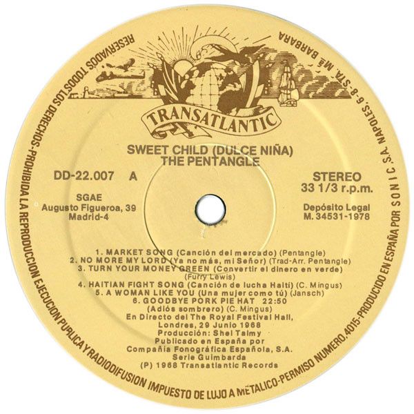 <em>Sweet Child</em> LP 1 side A
