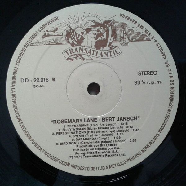<em>Bert Jansch / Rosemary Lane</em> disc 2, side B label