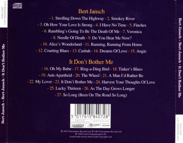 <em>Bert Jansch / It Don't Bother Me</em> back cover