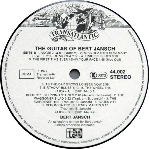 <em>The Guitar Of Bert Jansch</em> LP label