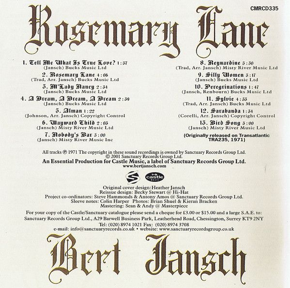 <em>Rosemary Lane</em> booklet back