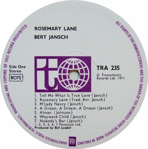 <em>Rosemary Lane</em> LP side one
